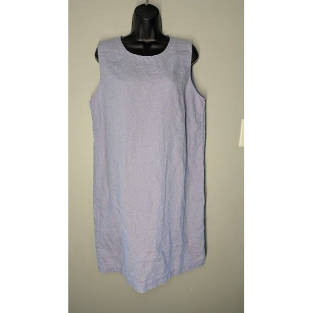 J Jill Love Linen Dress Womens Large Tall Lilac 100% Linen Shift Midi